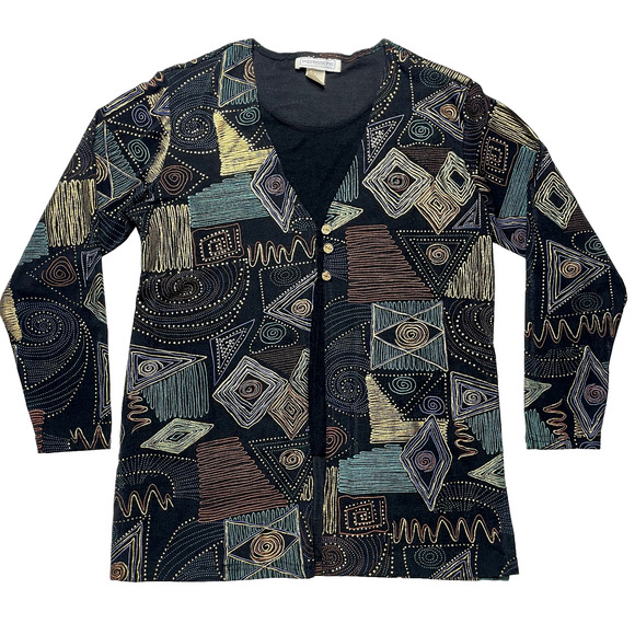 Vintage 90's Abstract Blouse Metallic Paint Sz S Art to Wear Grunge Boho Retro - Picture 1 of 12